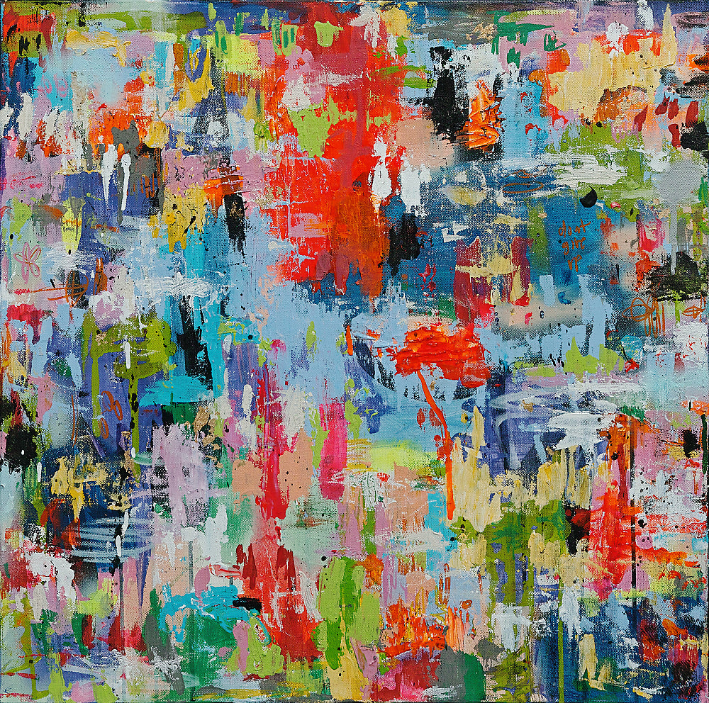 Abstract painting with vibrant colors and dynamic brush strokes